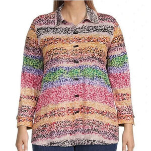 Ali Miles Animal Print Rainbow Leopard Tunic Top Plus Sz 2X Stretch Art To Wear
